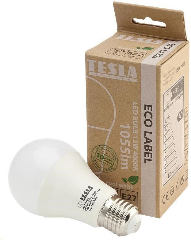 TESLA - LED BL271240-4, žiarovka BULB E27, 12W, 230V, 1055lm, 15 000h, 4000K studená biela, 220 °