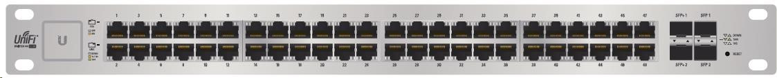 UBNT UniFi Switch US-48-500W [48xGigabit, 500W PoE+ 802.3at/af, pasívny PoE 24V, 2xSFP + 2xSFP+, non-blocking 70Gbps]