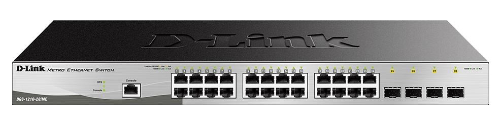 D-Link DGS-1210-28/ME 28-port Gigabit Metro Ethernet Smart Switch, 24x GbE, 4x SFP, fanless
