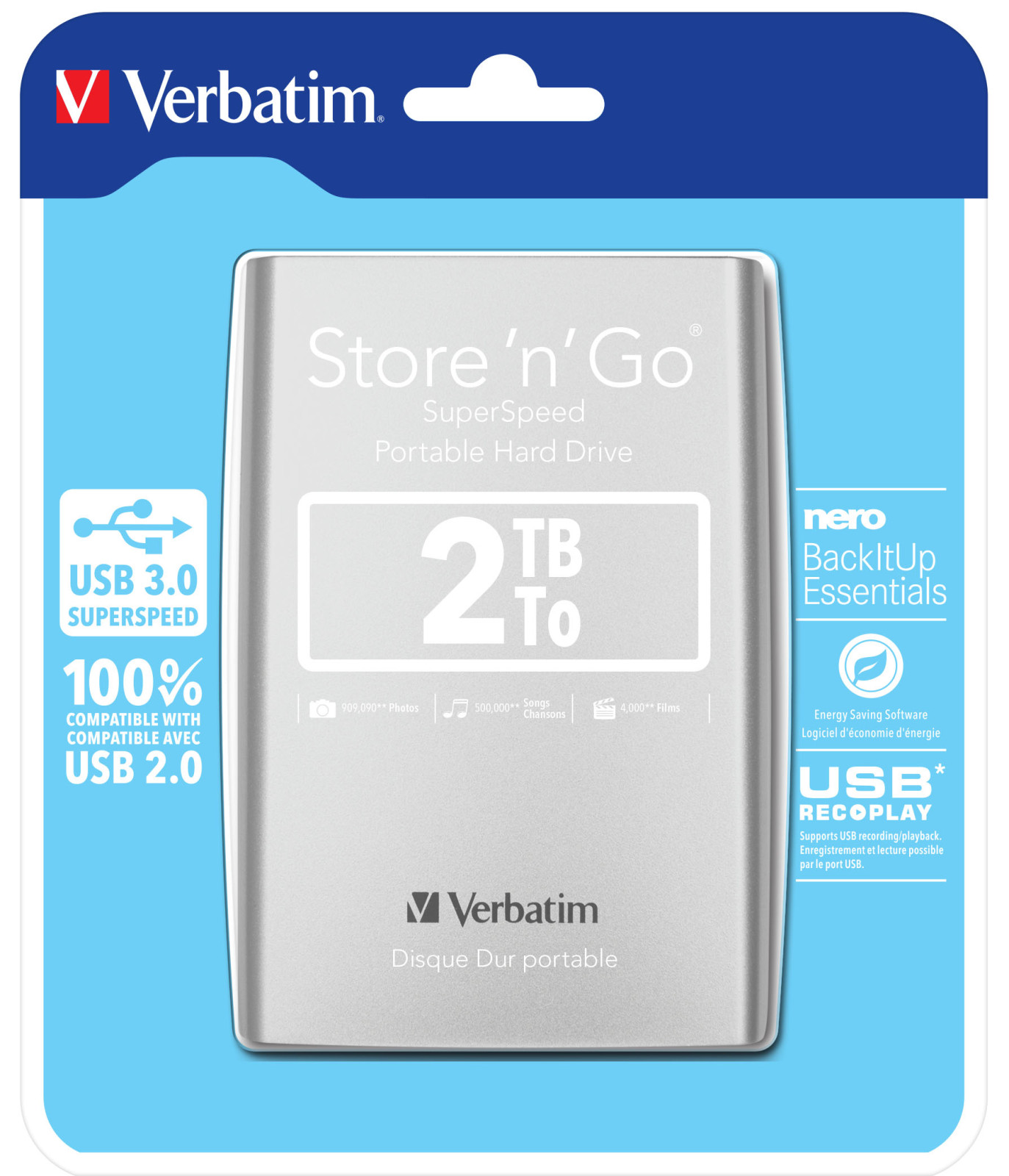 VERBATIM Store´n´ Go 2,5" 2TB USB 3.0 strieborný