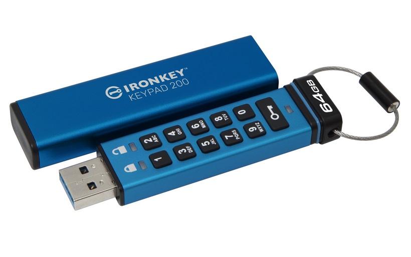 Fotografia produktu: Kingston IronKey Keypad 200/64GB/USB 3.2/USB-A/Modrá