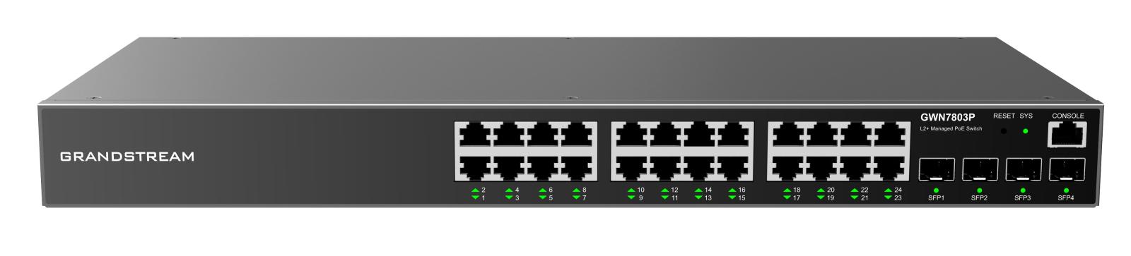 Fotografia produktu: Grandstream GWN7803P L2+ Managed Network PoE Switch 24x 1Gb RJ45, 4x SFP, DHCP, QoS, VLAN