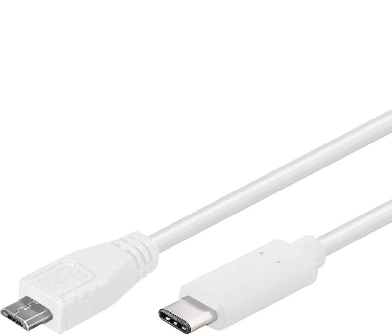 Fotografia produktu: PremiumCord USB-C/male - USB 2.0 Micro-B/Male, biely, 0,6m