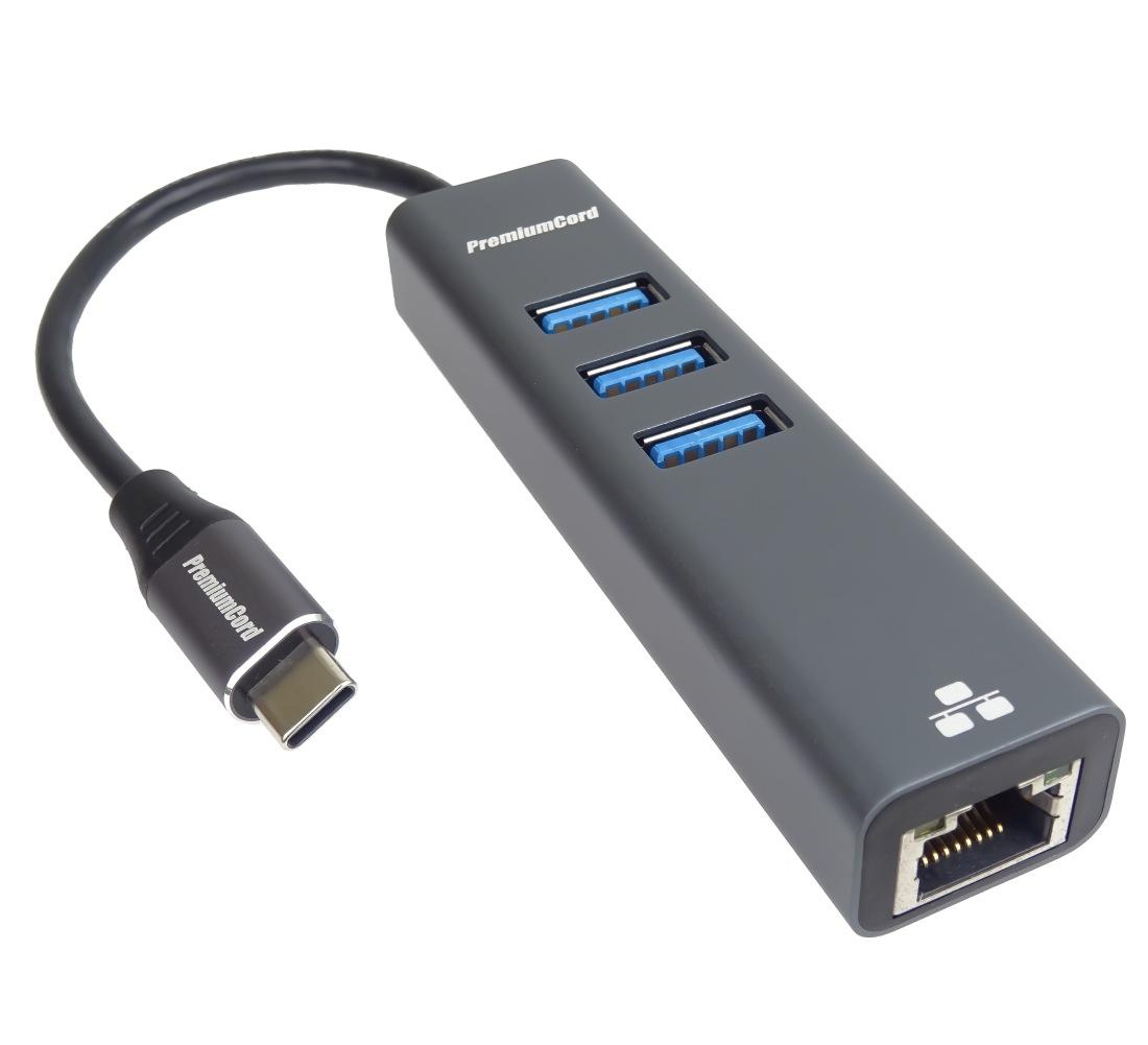 Fotografia produktu: PremiumCord Adapter USB-C na Gigabit + 3x USB 3.0