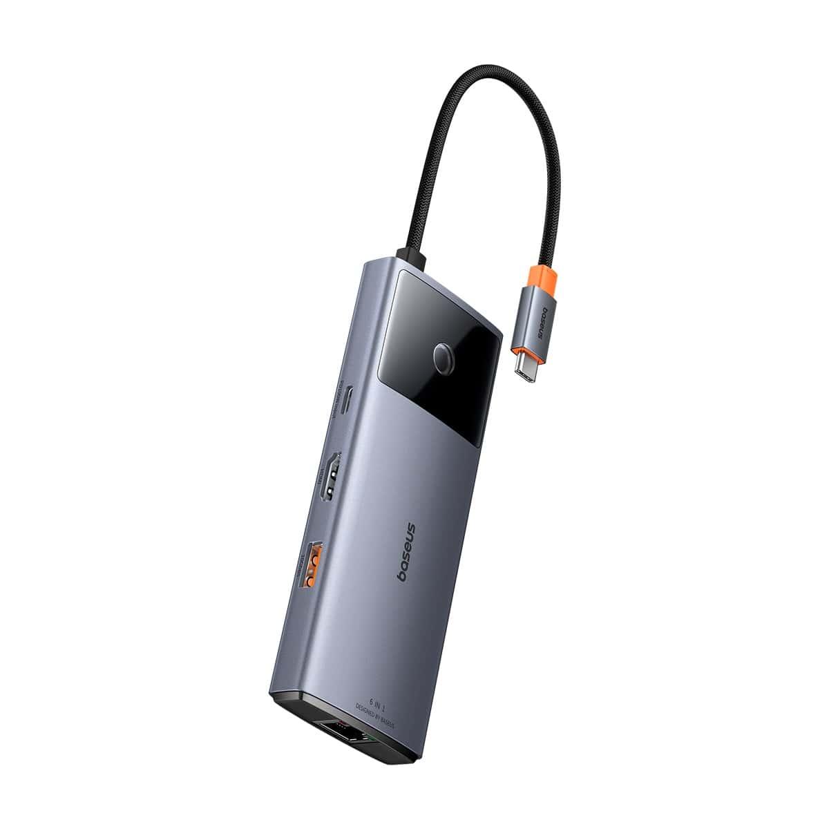 Fotografia produktu: Baseus hub Series 2 USB 6v1 (USB-C/HDMI4K60Hz/USB-C(10Gbps)/USB-A(10Gbps)/RJ45/USB-C(PD) sivý