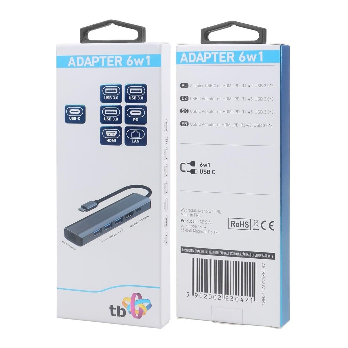 Fotografia produktu: TB Touch USB C 6v1 - HDMI, USBx3, PD, RJ-45