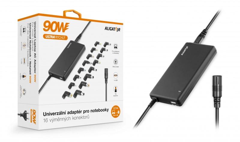 Fotografia produktu: Univerzálny adaptér pre notebooky so 16 výmennými konektormi a USB, 90W