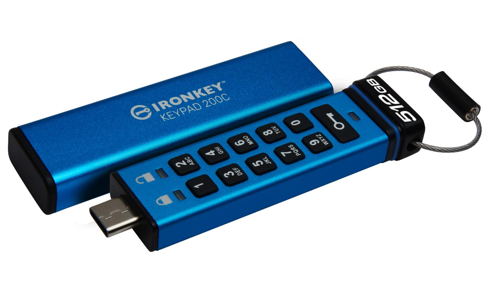 Fotografia produktu: Kingston IronKey Keypad 200C/512GB/USB 3.2/USB-C/Modrá