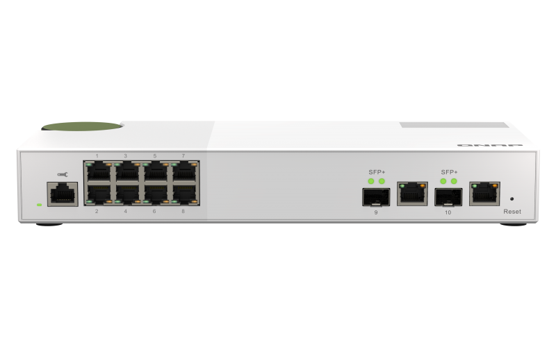 Fotografia produktu: QNAP riadený switch QSW-M2108-2C (8x 2,5GbE RJ45 a 2x kombinované 10GbE SFP+ / RJ-45)