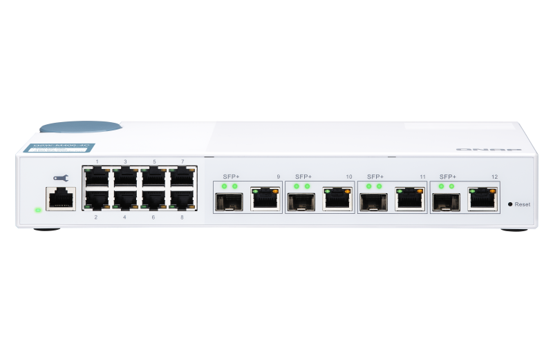 Fotografia produktu: QNAP riadený switch QSW-M408-4C (12 portov: 8x Gigabit port + 4x 10G SFP+ / 10GbE kombo porty)