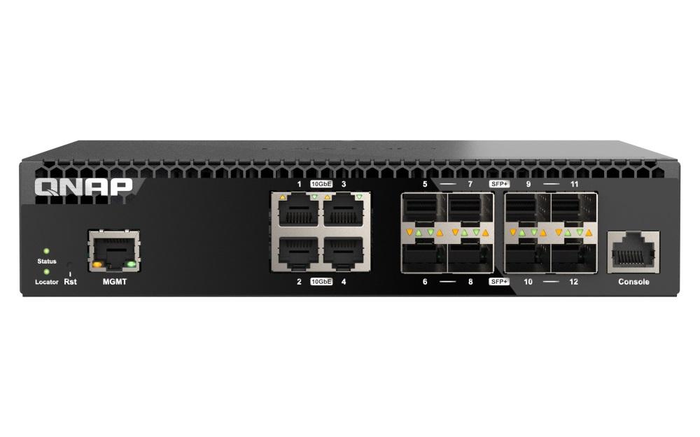 Fotografia produktu: QNAP riadený switch QSW-M3212R-8S4T (4x 10GbE porty + 8x 10G SFP+ porty, polovičná šírka)