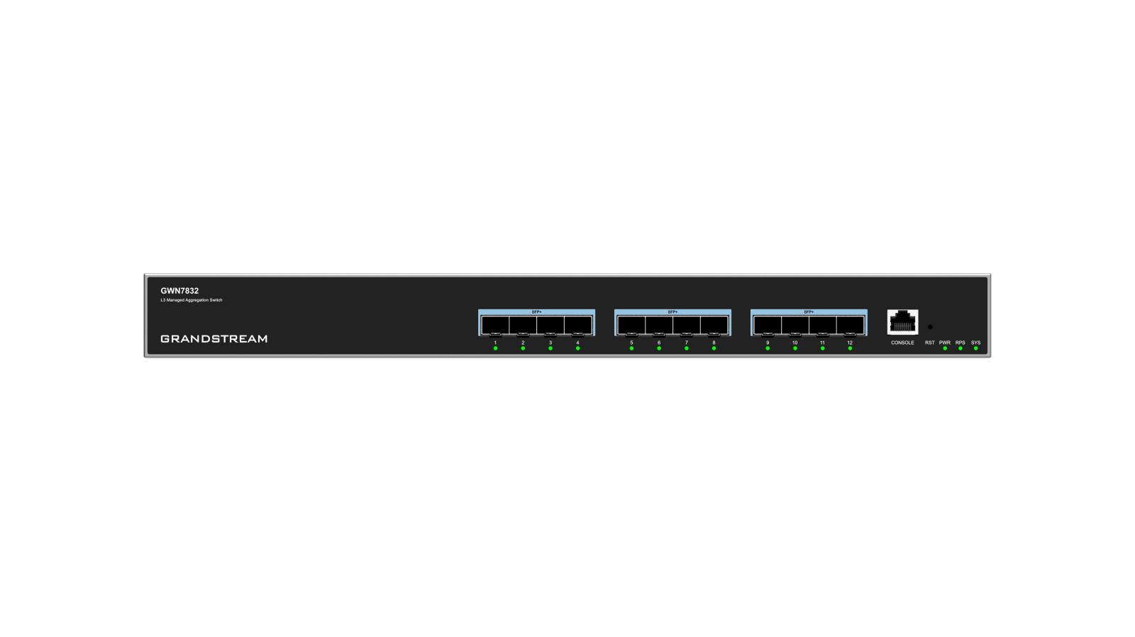 Fotografia produktu: Grandstream GWN7832 L3 Managed Network Switch 12 SFP+ portov, DHCP, QoS, VLAN, CLI