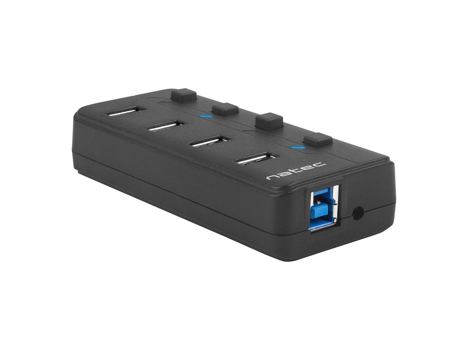 Fotografia produktu: Natec Mantis 2 aktívny rozbočovač s funkciou nabíjania 4x USB 3.0 HUB, vypínač, napájací adaptér