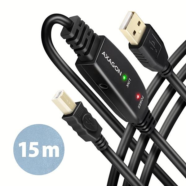 Fotografia produktu: AXAGON ADR-215B, USB 2.0 AM -> BM aktívny prepojovací / repeater kábel, 15m
