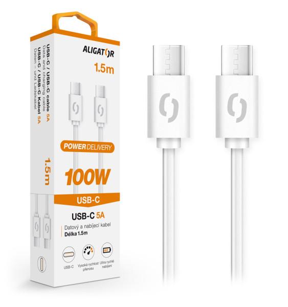 Fotografia produktu: Dátový kábel ALIGATOR POWER 100W, USB-C/USB-C 5A, 1,5m biely