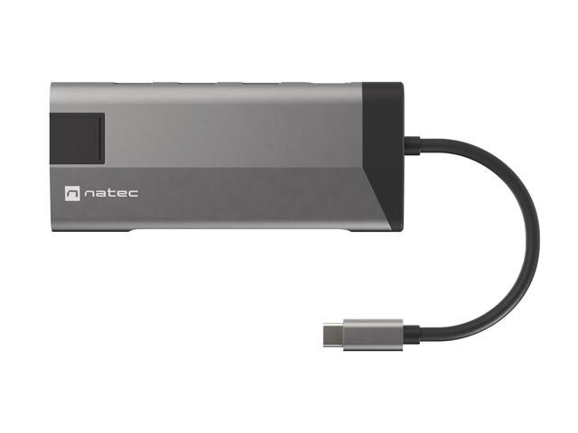 Fotografia produktu: Natec multiport adaptér FOWLER PLUS HUB 8v1, USB 3.0 3X, HDMI 4K, USB-C PD, RJ45, SD, MICRO