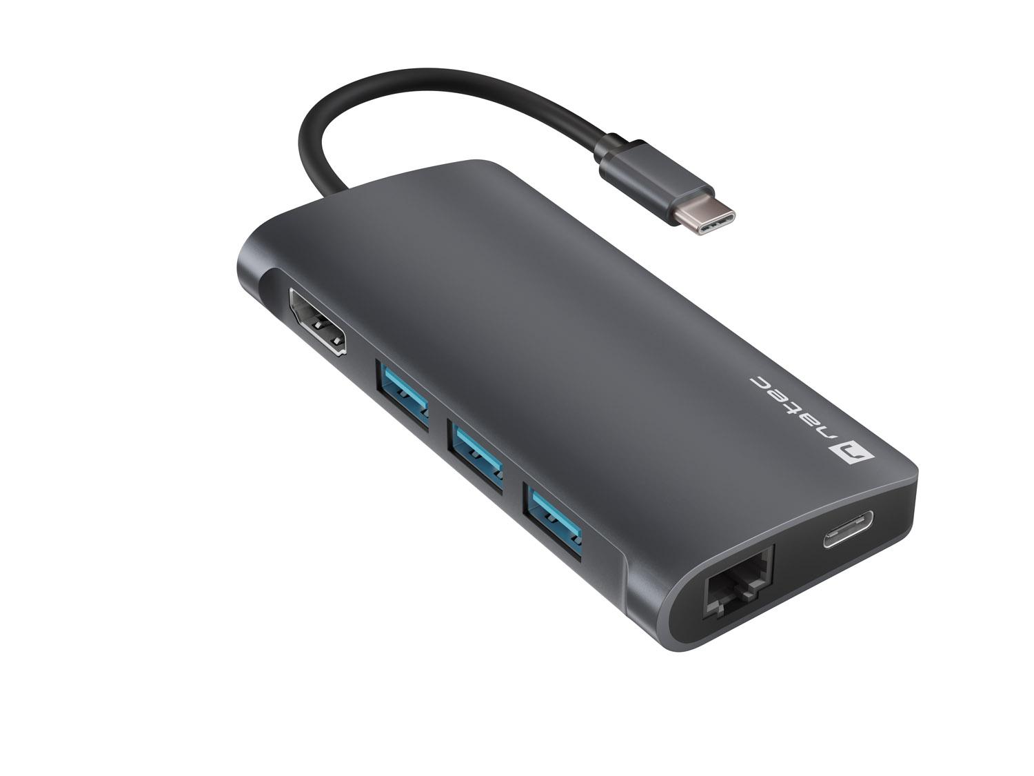 Fotografia produktu: Natec multiport adaptér FOWLER 2 3X USB 3.0 HUB, HDMI 4K, USB-C, RJ45, SD, MICRO SD