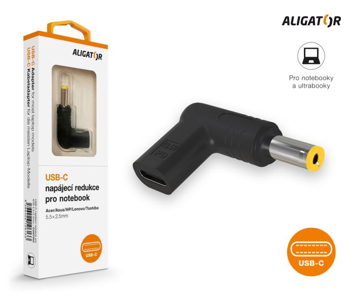 Fotografia produktu: Aligator USB-C napájacia redukcia 5,5x2,5 mm pre notebooky Acer/Asus/HP/Lenovo/Toshiba