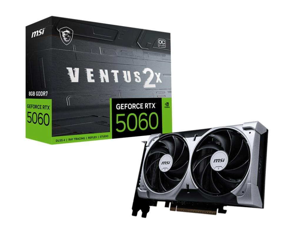 Fotografia produktu: MSI VGA NVIDIA GeForce RTX 5060 8G VENTUS 2X OC, RTX 5060, 8GB GDDR7, 3xDP, 1xHDMI