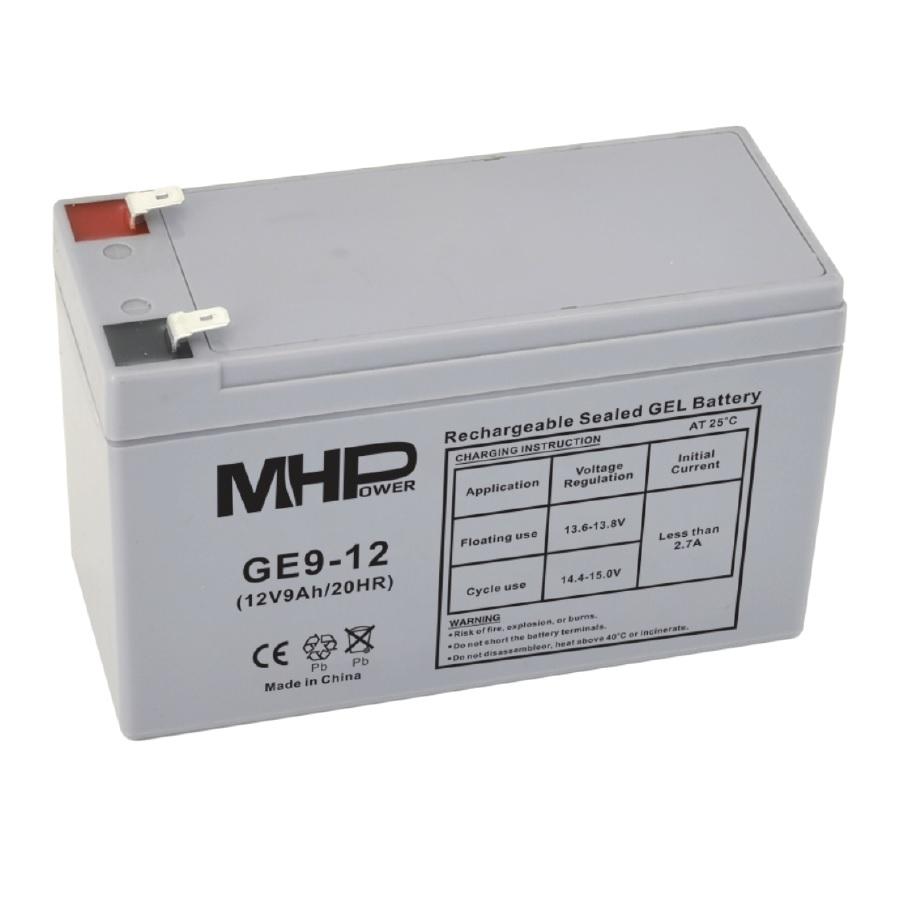 Fotografia produktu: MHPower GE9-12 Gélový akumulátor 12V/9Ah, Faston F2 - 6,3mm, Deep Cycle