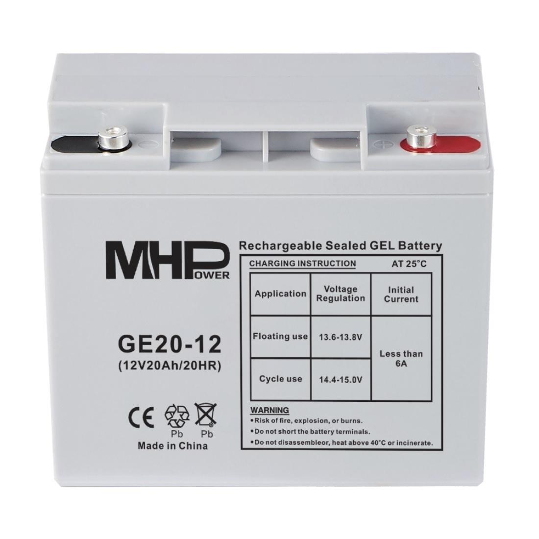 Fotografia produktu: MHPower GE20-12 Gélový akumulátor 12V/20Ah, Terminál T1 - M5, Deep Cycle