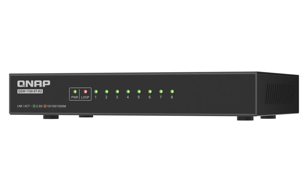 Fotografia produktu: QNAP switch QSW-1108-8T-R2 (8x 2,5GbE port, pasívne chladenie, podpora 100M/1G/2,5G)