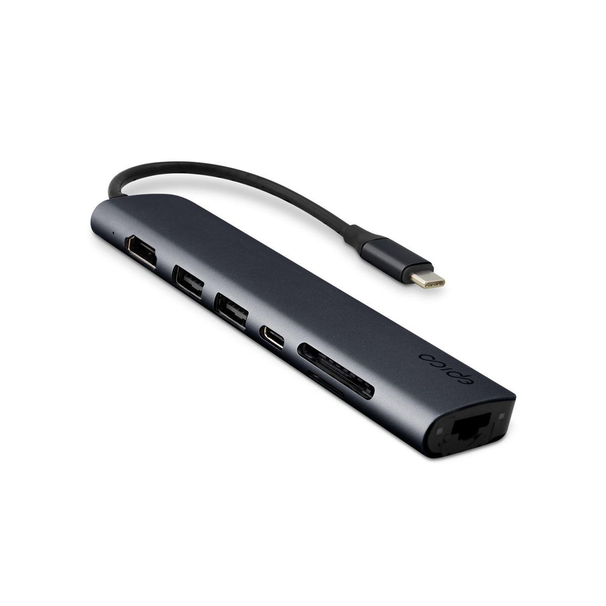 Fotografia produktu: Epico 7v1 hliníkový USB-C 8K húb - atramentová