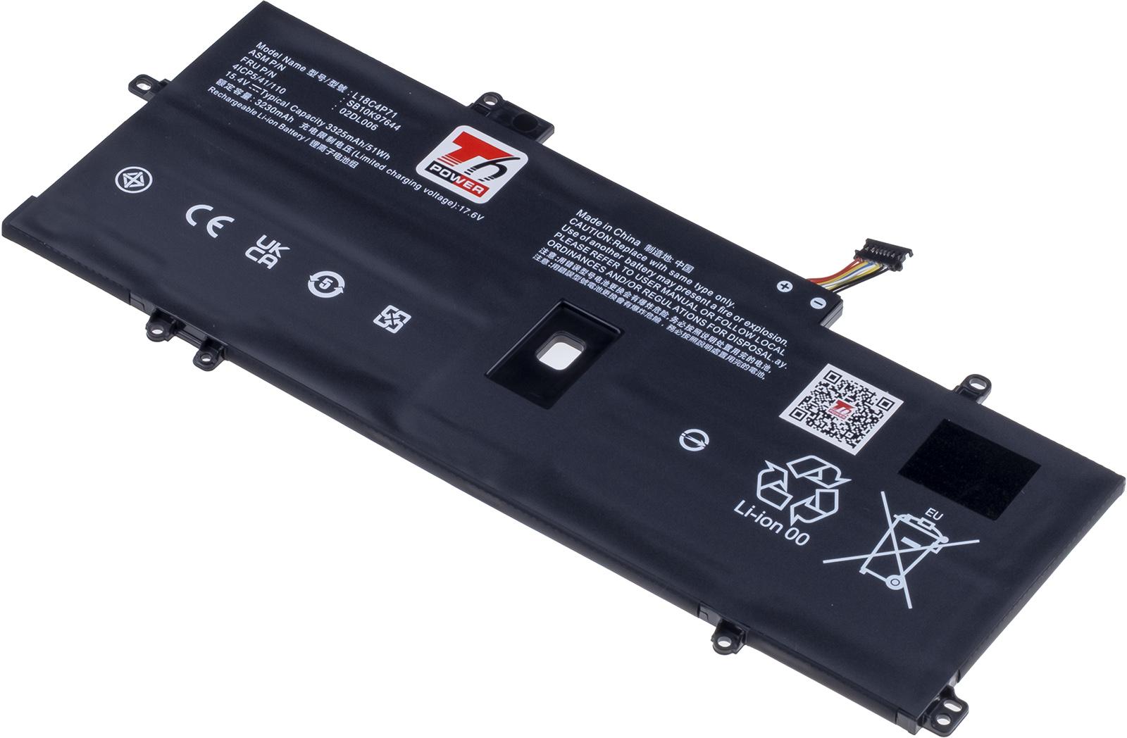 Fotografia produktu: Batéria T6 Power Lenovo ThinkPad X1 Carbon 7, 8, X1 Yoga 4, 5, 3325mAh, 51Wh, 4cell, Li-Pol