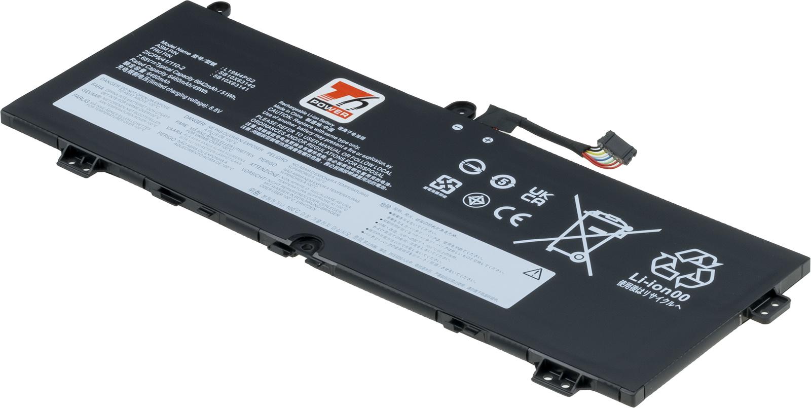 Fotografia produktu: Batéria T6 Power pre Lenovo Flex 5 CB-13IML05, ThinkPad C13 Yoga 1st, 6642mAh, 51Wh, 4cell, Li-poly