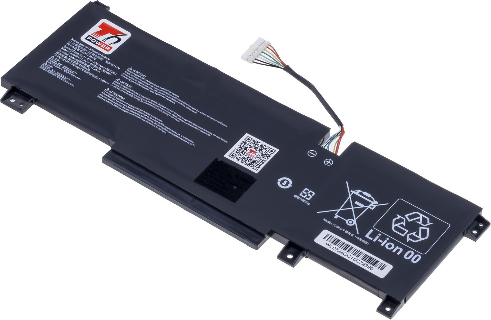 Fotografia produktu: Batéria T6 Power pre MSI BTY-M492, 4700mAh, 53,5Wh, 3cell, Li-pol, white connector