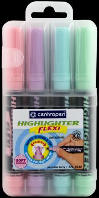 Zvýrazňovač Centropen 8542/4 Highlighter Flexi Soft pastelové 4 farby klinový hrot 1-5mm