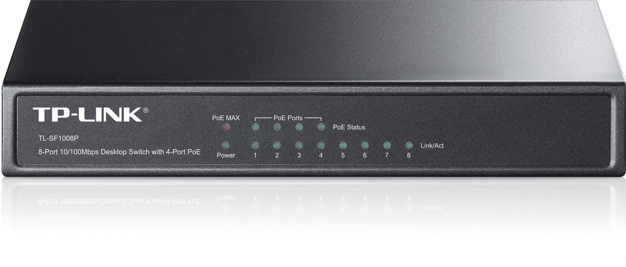 Fotografia produktu: TP-Link TL-SF1008P 8x10/100 (4xPOE) 66W Desktop kovový CCTV Switch