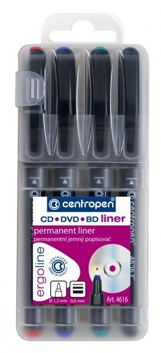 Popisovač Centropen 4616/4 F Liner CD/DVD/BD 4 farby 0,6mm