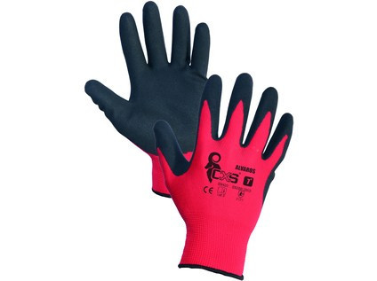 Povrstvené rukavice ALVAROS, červeno-čierne, veľ. 08