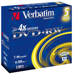 VERBATIM DVD+RW(5-Pack)Jewel/4x/DLP/4.7GB