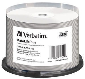 VERBATIM DVD-R(50-Pack)Spindle/Printable/16x/4.7GB/WIDE PRINTABLE SURFACE NON-ID