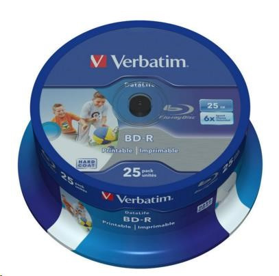 VERBATIM BD-R SL Datalife (25-pack) Blue-Ray/Spindle/6x/25GB Wide Printable