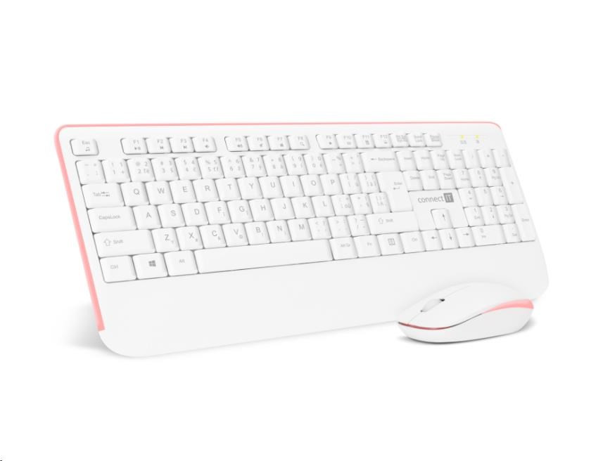 CONNECT IT Combo bezdrôtová bielo-ružová klávesnica + myš, CZ + SK layout