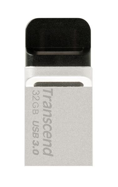TRANSCEND Flash Disk 32GB JetFlash®880S, USB 3.0/micro USB (R:90/W:20 MB/s) strieborná