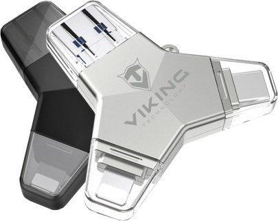 Viking USB Flash disk 3.0 4v1 s koncovkou Lightning/Micro USB/USB/USB-C, 128 GB, čierna