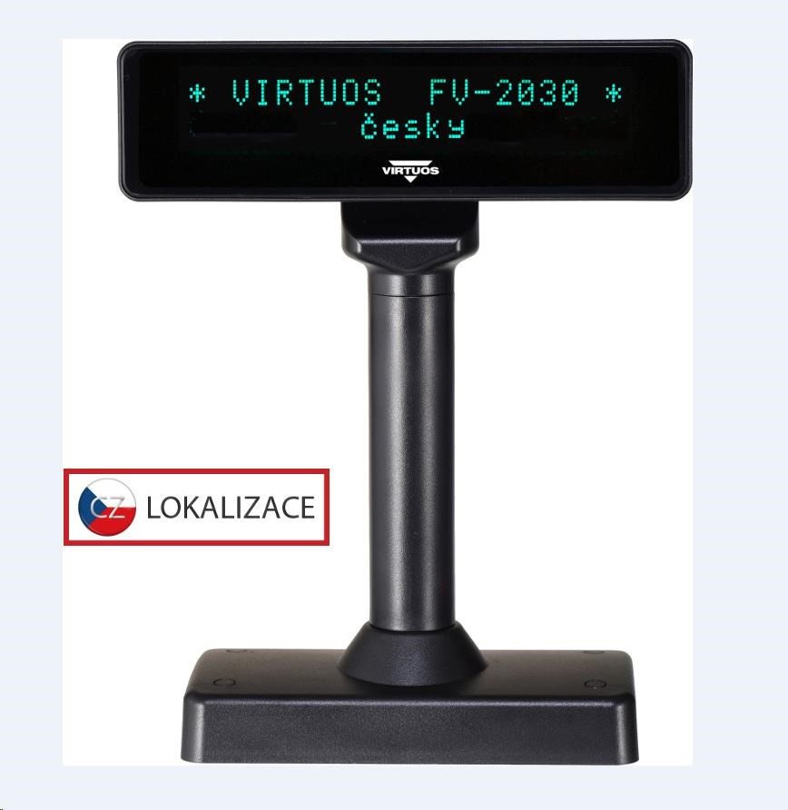 Virtuos VFD zákaznícky displej Virtuos FV-2030B 2x20 9mm, serial, čierny