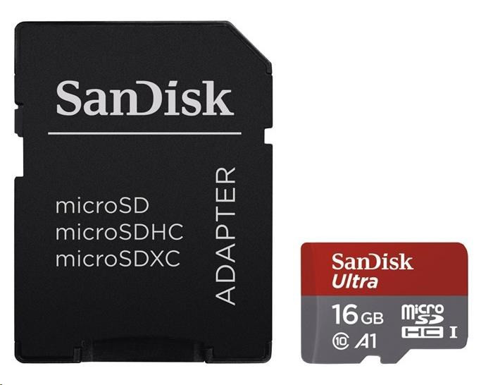 SanDisk MicroSDHC karta 16GB Ultra (98MB/s, A1 Class10, Android) + adaptér