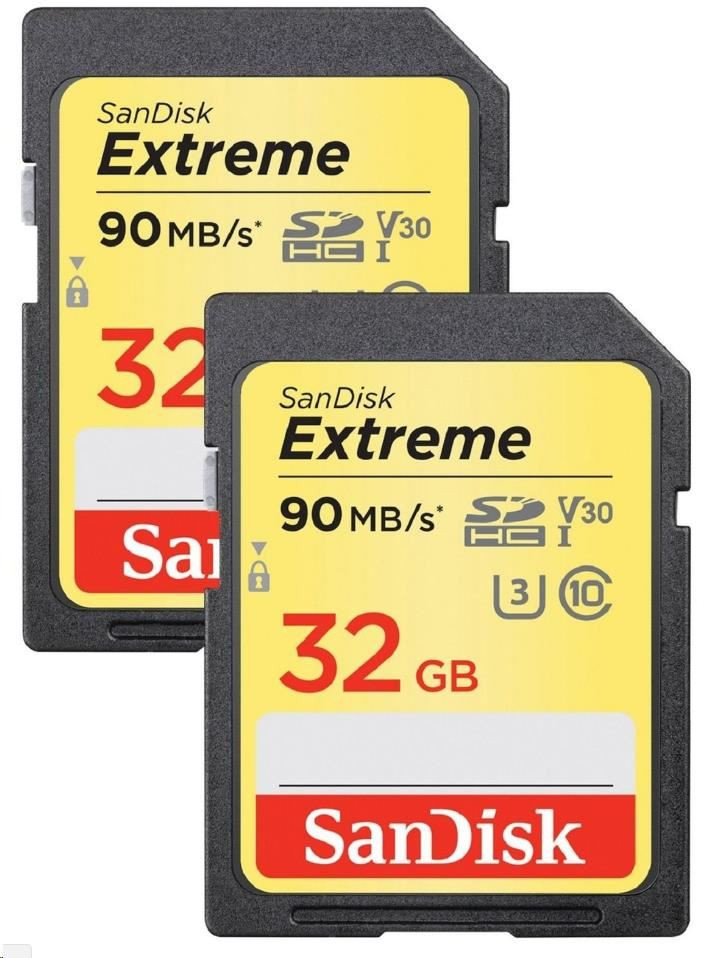 SanDisk SDHC karta 32GB Extreme (90MB/s V30 UHS-I U3) 2-pack
