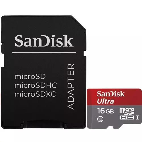 SanDisk MicroSDHC karta 16GB Ultra (98MB/s, A1 Class 10 UHS-I, Android - Tablet Packaging, Memory Zone App) + adaptér