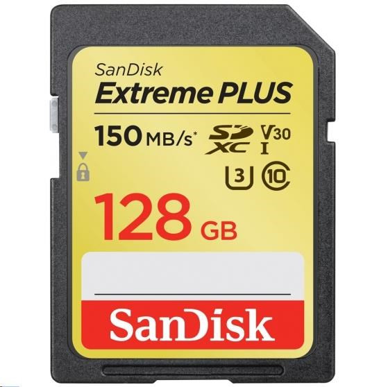 SanDisk SDXC karta 128GB Extreme PLUS (R:150/W:70 MB/s, Class 10, UHS-I U3 V30)