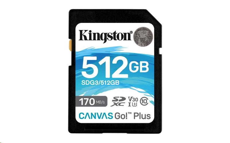 Kingston 512GB SecureDigital Canvas Go! Plus (SDXC) Card, 170R 90W Class 10 UHS-I U3 V30
