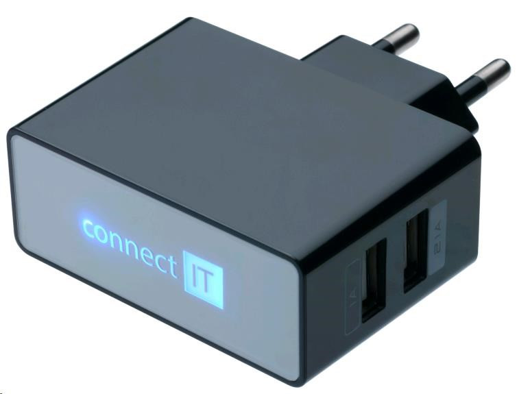 CONNECT IT USB nabíjačka POWER CHARGER s dvoma USB portami 2, 1A/1A, čierna