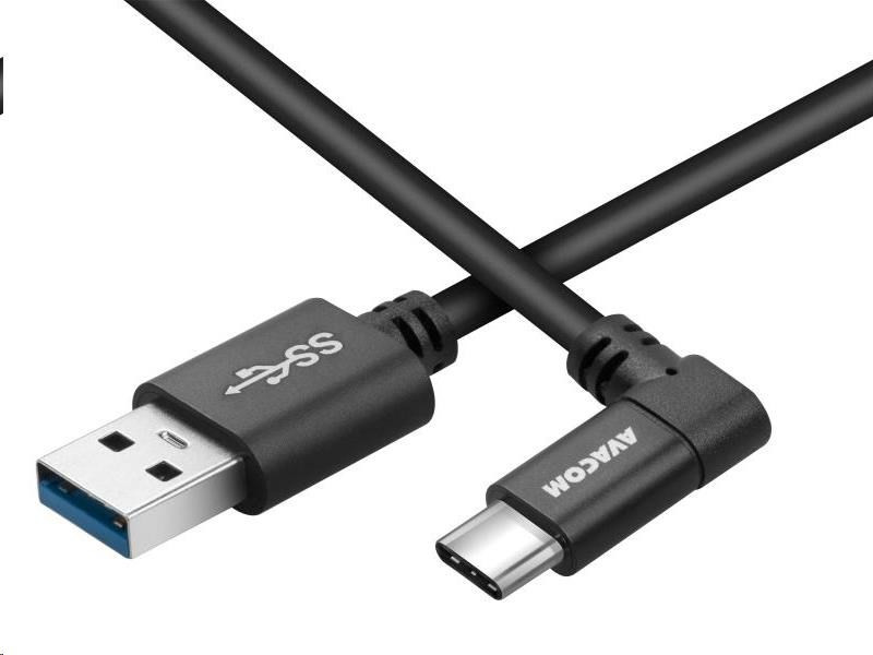 Dátový a nabíjací kábel USB - USB Type-C, 100cm, konektor v uhle 90 °, čierny