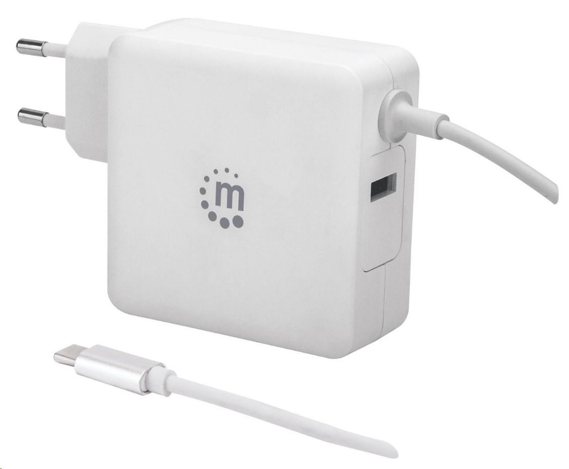 MANHATTAN USB nabíjačka Power Delivery Wall Charger with Built-in USB-C Cable - 60 W, biela
