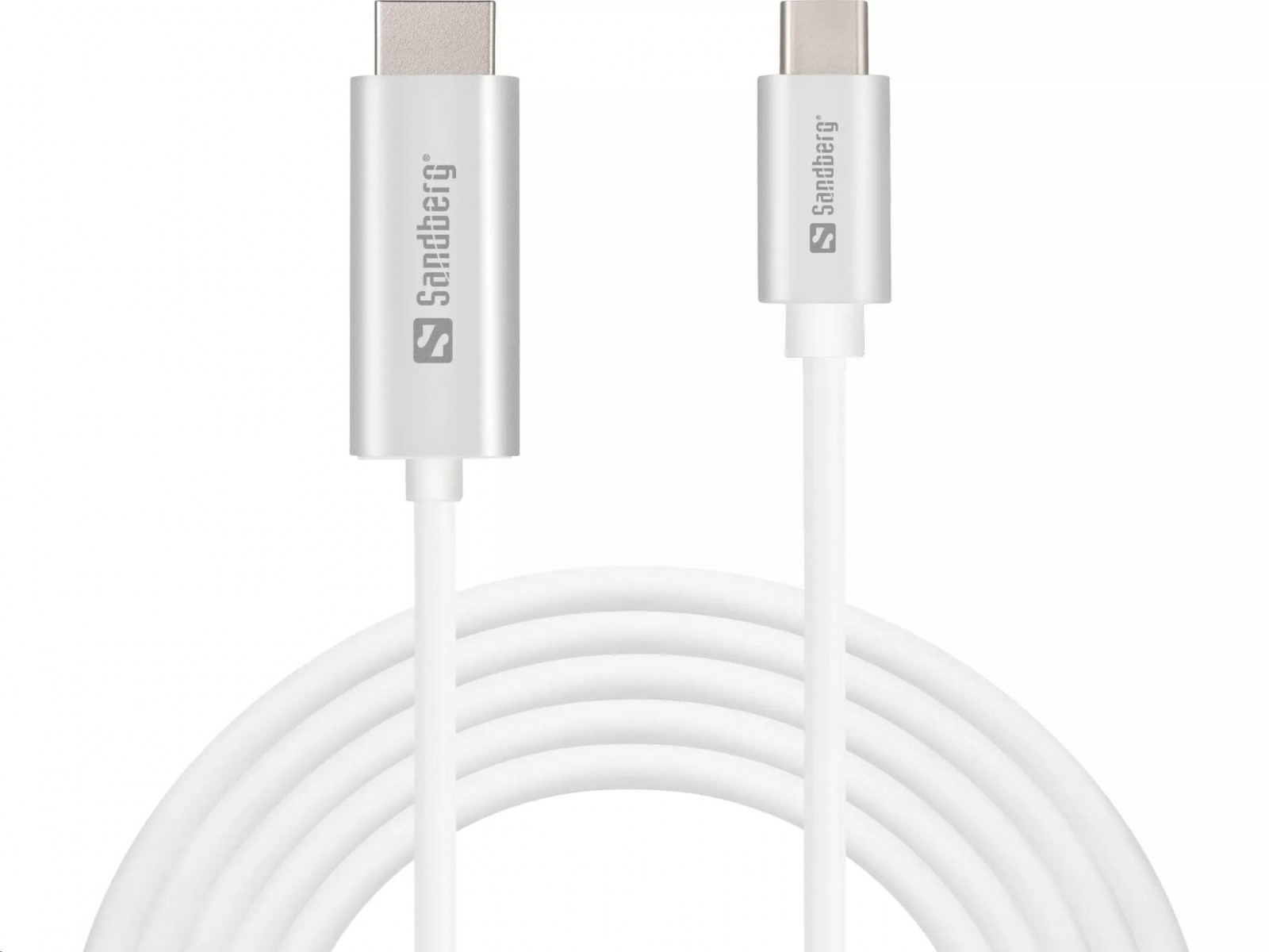 Sandberg dátový kábel USB-C -> HDMI, podpora 4K, dĺžka 2m, biela